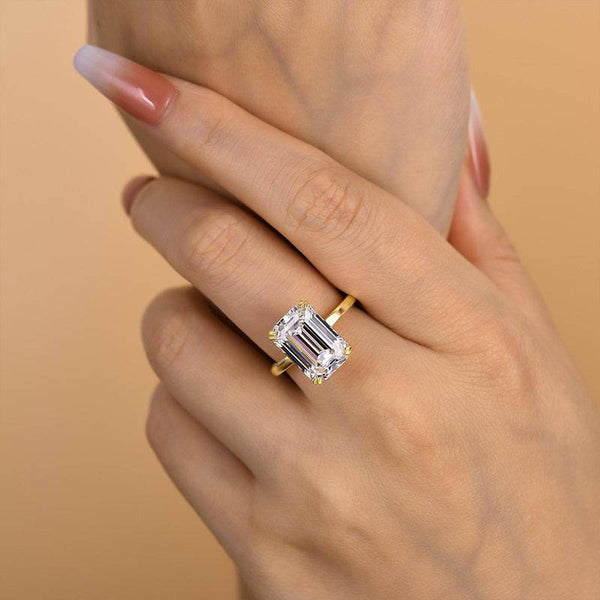 Louily Gorgeous Yellow Gold Emerald Cut Engagement Ring