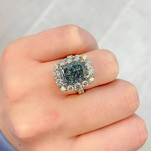 Louily Gorgeous Yellow Gold Halo Radiant Cut Montana Blue Sapphire Engagement Ring In Sterling Silver