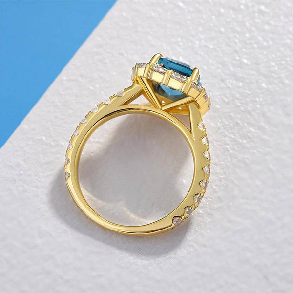 Louily Gorgeous Yellow Gold Halo Radiant Cut Montana Blue Sapphire Engagement Ring In Sterling Silver