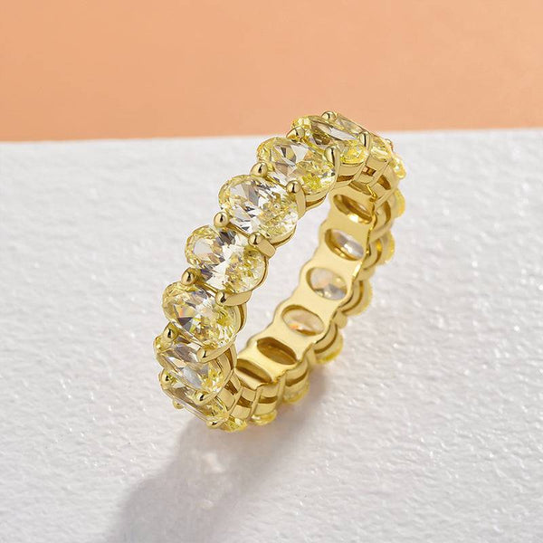 Louily Gorgeous Yellow Gold Oval Cut Yellow Sapphire Wedding Band For Women In Sterling Silver