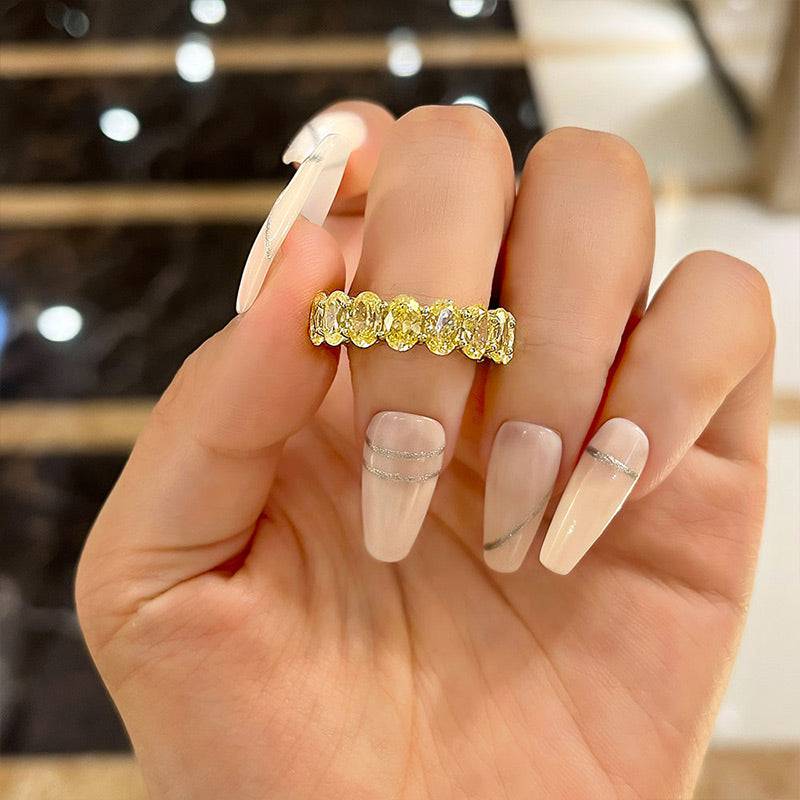 Louily Gorgeous Yellow Gold Oval Cut Yellow Sapphire Wedding Band For Women In Sterling Silver - louilyjewelry