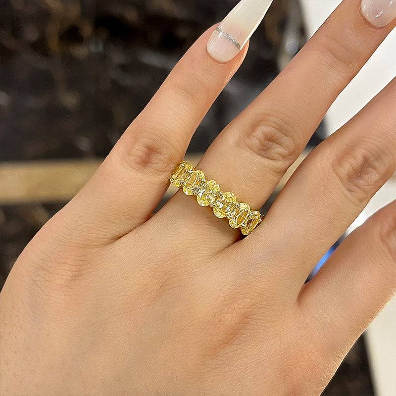 Louily Gorgeous Yellow Gold Oval Cut Yellow Sapphire Wedding Band For Women In Sterling Silver - louilyjewelry