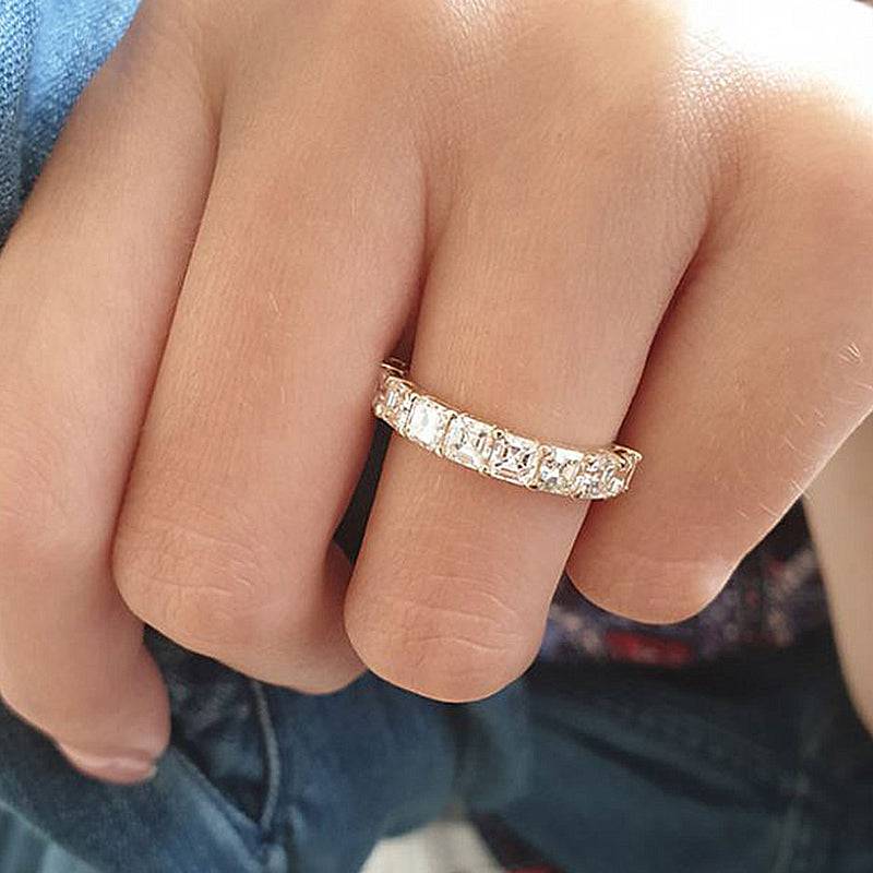 Louily Half Eternity Asscher Cut Wedding Band for Women In Sterling Silver - louilyjewelry