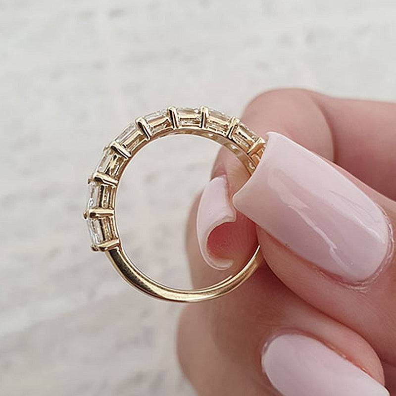 Louily Half Eternity Asscher Cut Wedding Band for Women In Sterling Silver - louilyjewelry