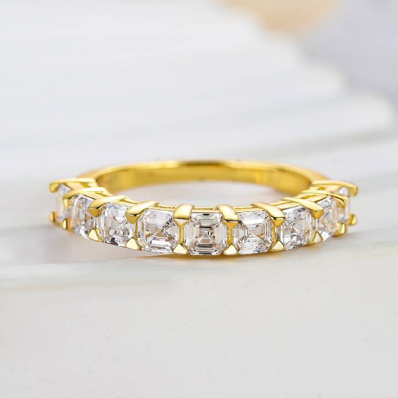 Louily Half Eternity Asscher Cut Wedding Band for Women In Sterling Silver - louilyjewelry