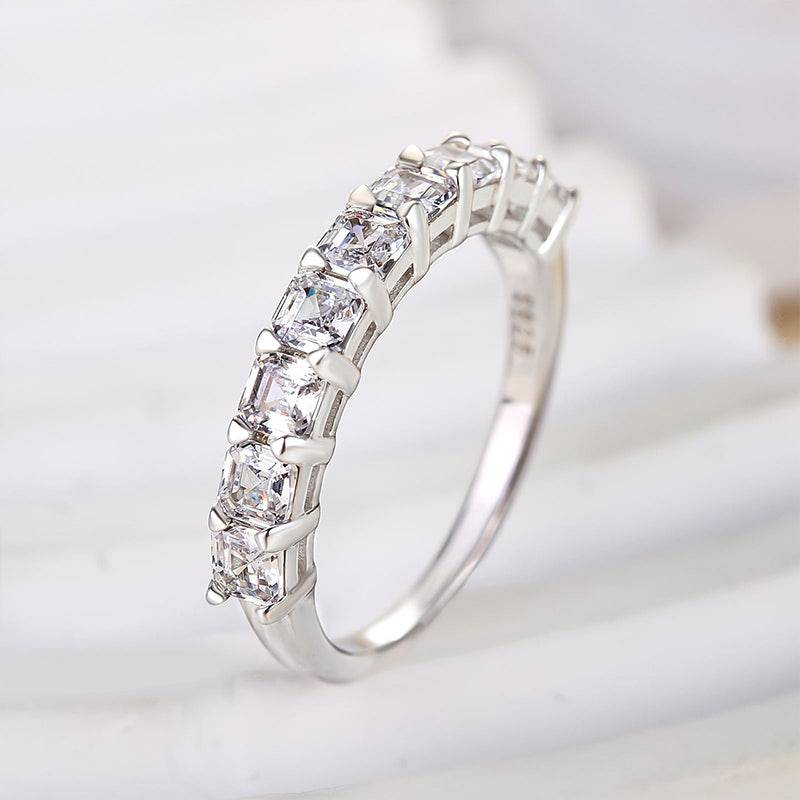 Louily Half Eternity Asscher Cut Wedding Band for Women In Sterling Silver - louilyjewelry