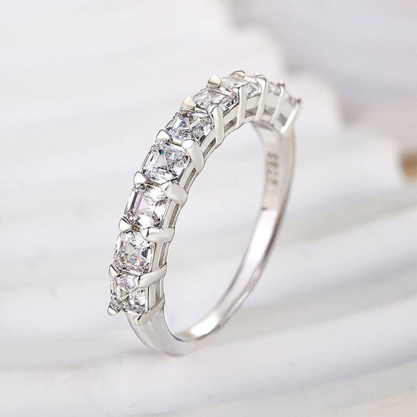 Louily Half Eternity Asscher Cut Wedding Band for Women In Sterling Silver