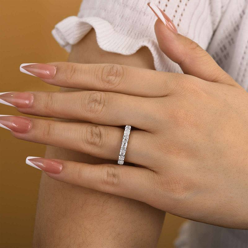 Louily Half Eternity Asscher Cut Wedding Band for Women In Sterling Silver - louilyjewelry