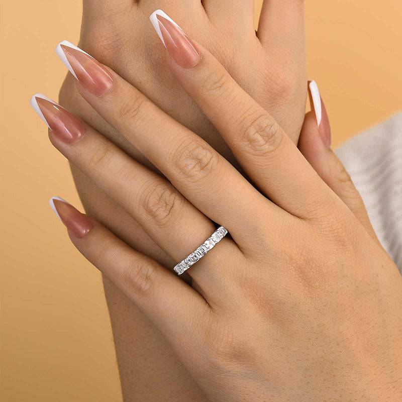 Louily Half Eternity Asscher Cut Wedding Band for Women In Sterling Silver - louilyjewelry