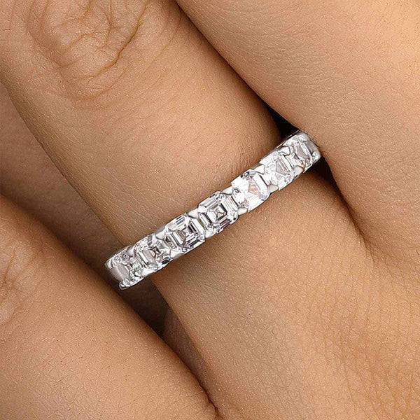 Louily Half Eternity Asscher Cut Wedding Band for Women In Sterling Silver