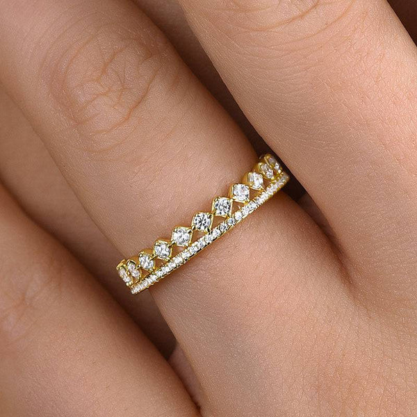 Louily Lovely Yellow Gold Two Rows Round Cut Wedding Band In Sterling Silver