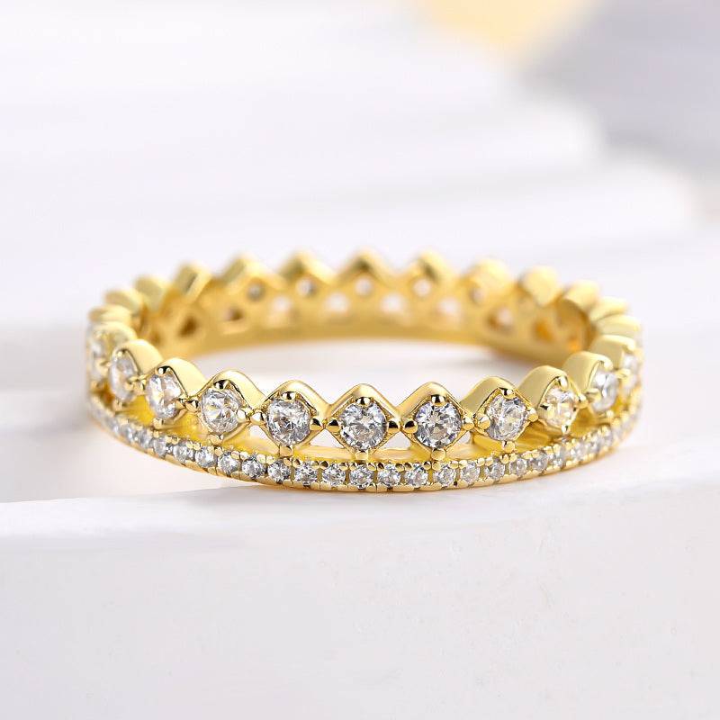 Louily Lovely Yellow Gold Two Rows Round Cut Wedding Band In Sterling Silver - louilyjewelry