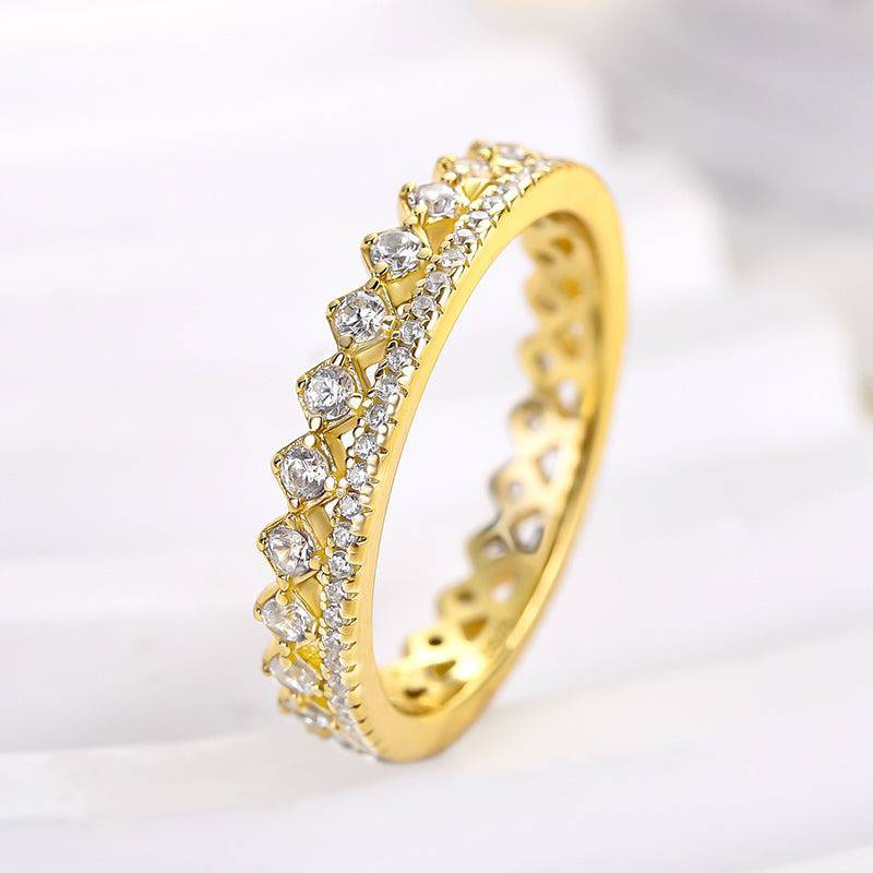 Louily Lovely Yellow Gold Two Rows Round Cut Wedding Band In Sterling Silver - louilyjewelry