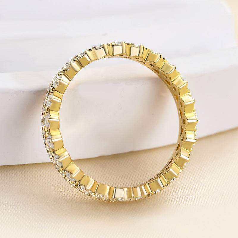 Louily Lovely Yellow Gold Two Rows Round Cut Wedding Band In Sterling Silver - louilyjewelry