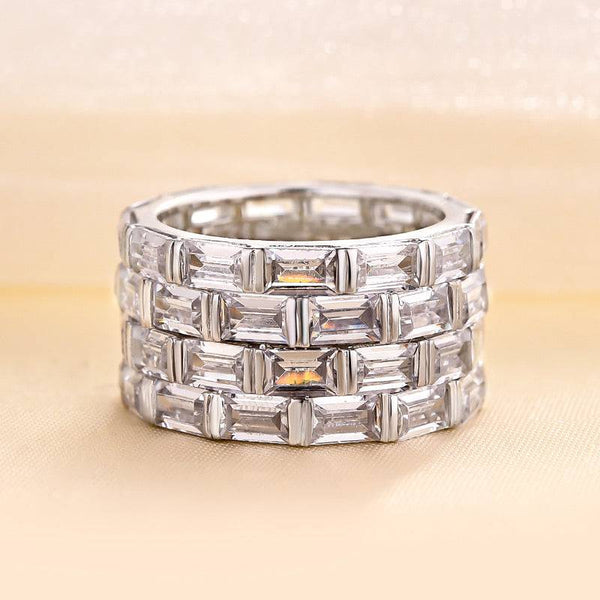 Louily Luxurious 4 Rows Emerald Cut Women's Wedding Band In Sterling Silver