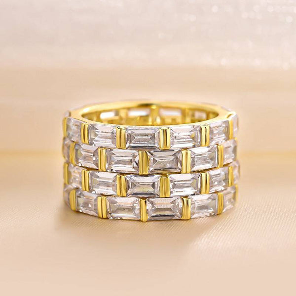 Louily Luxurious 4 Rows Emerald Cut Women's Wedding Band In Sterling Silver