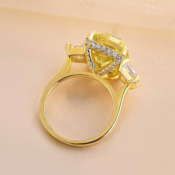 Louily Luxurious Emerald Cut Yellow Sapphire Three Stone Engagement Ring