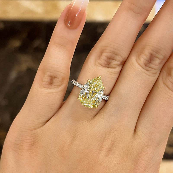 Louily luxurious Two-Tone Pear Cut Yellow Sapphire Engagement Ring In Sterling Silver