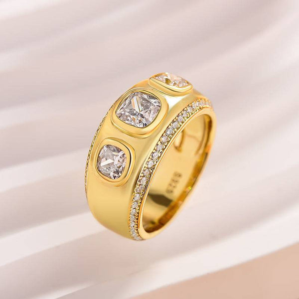 Louily Luxurious Yellow Gold Cushion Cut Women's Wedding Band In Sterling Silver