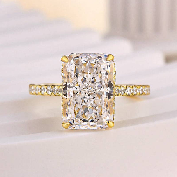 Louily Luxurious Yellow Gold Elongated Radiant Cut Engagement Ring In Sterling Silver