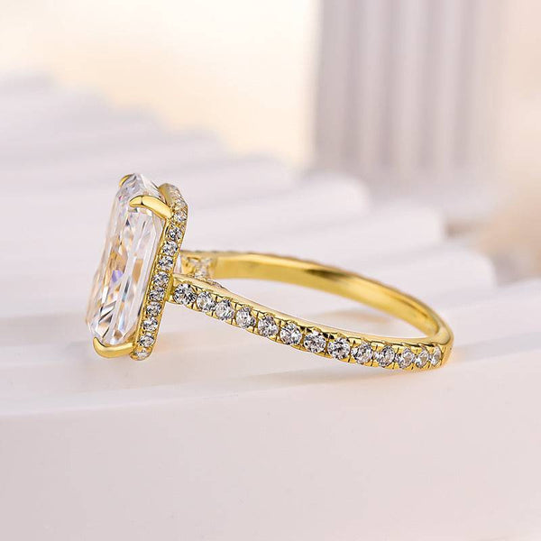 Louily Luxurious Yellow Gold Elongated Radiant Cut Engagement Ring In Sterling Silver