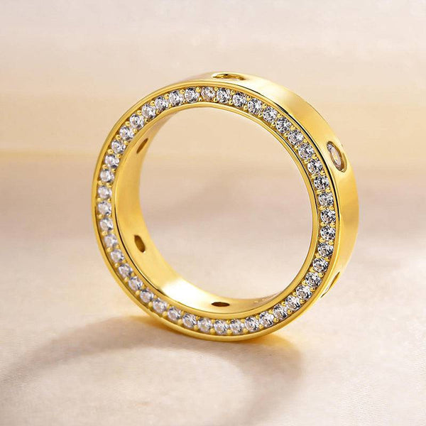 Louily Luxurious Yellow Gold Round Cut Wedding Band In Sterling Silver