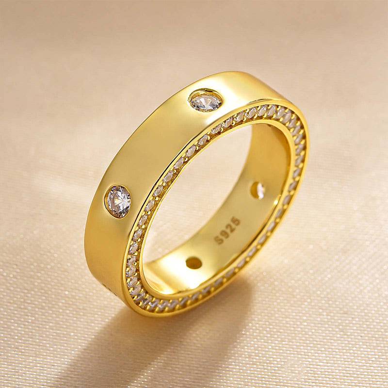 Louily Luxurious Yellow Gold Round Cut Wide Wedding Band In Sterling Silver - louilyjewelry