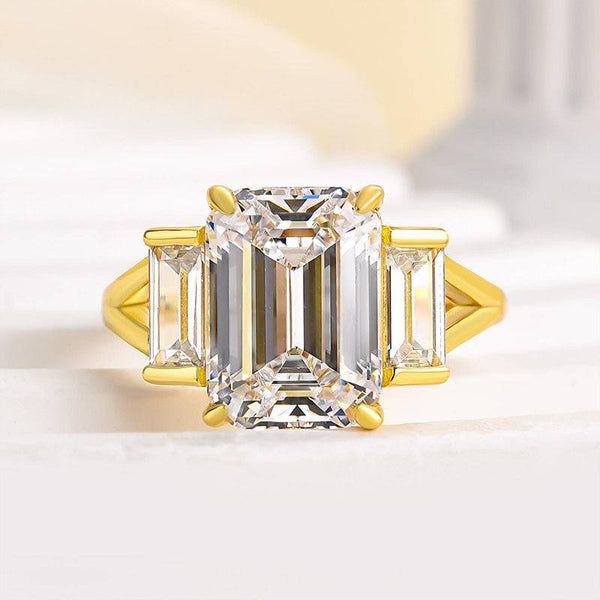 Louily Luxury Split Shank Three Stone Emerald Cut Engagement Ring