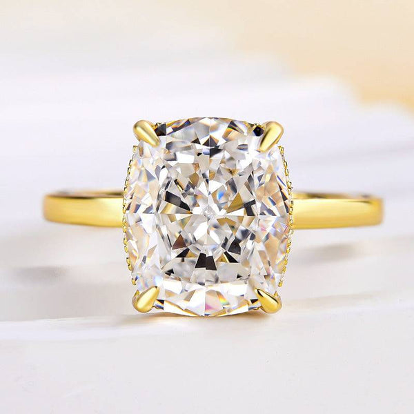 Louily Luxury Yellow Gold Crushed Ice Cushion Cut Engagement Ring In Sterling Silver