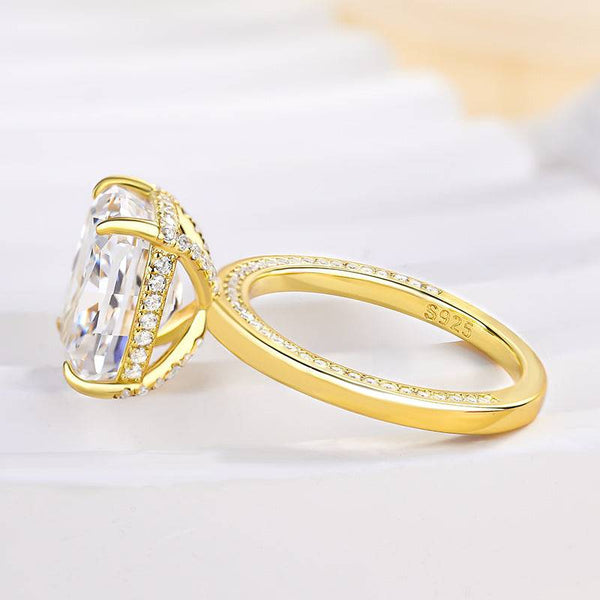 Louily Luxury Yellow Gold Crushed Ice Cushion Cut Engagement Ring In Sterling Silver