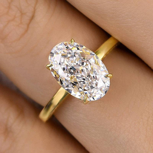 Louily Luxury Yellow Gold Crushed Ice Oval Cut Engagement Ring