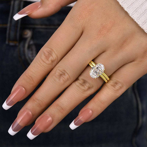 Louily Luxury Yellow Gold Crushed Ice Oval Cut Wedding Ring Set
