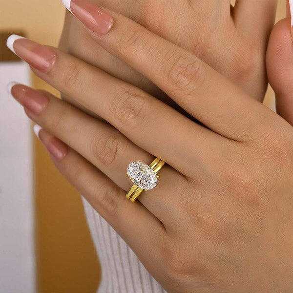 Louily Luxury Crushed Ice Oval Cut Wedding Ring Set