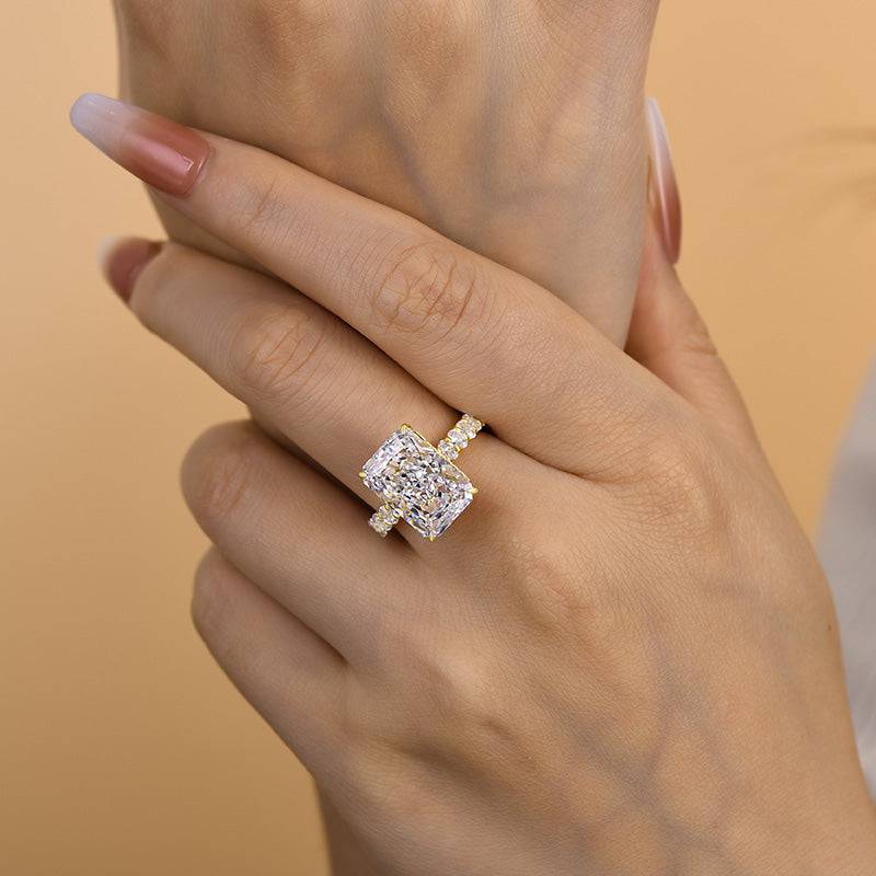 Louily Luxury Yellow Gold Crushed Ice Radiant Cut Engagement Ring - louilyjewelry