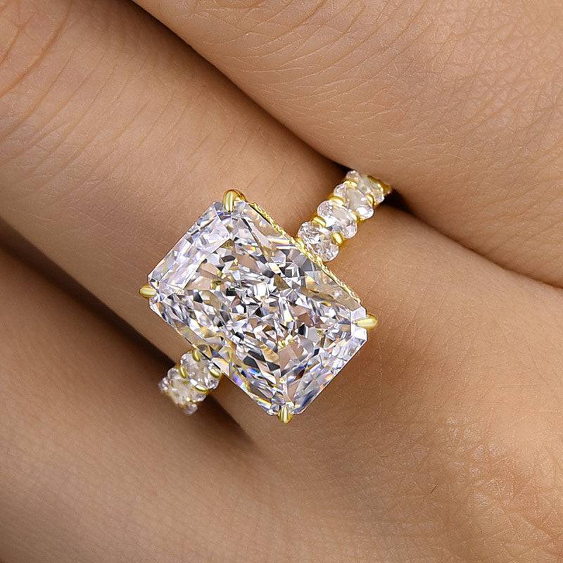 Louily Luxury Yellow Gold Crushed Ice Radiant Cut Engagement Ring - louilyjewelry