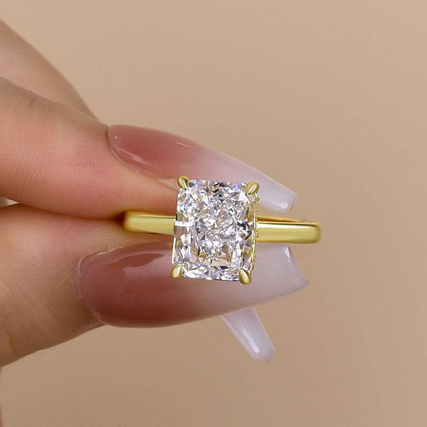 Louily Luxury Yellow Gold Crushed Ice Radiant Cut Engagement Ring For Women In Sterling Silver