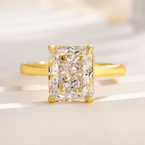 Louily Luxury Yellow Gold Crushed Ice Radiant Cut Engagement Ring For Women In Sterling Silver