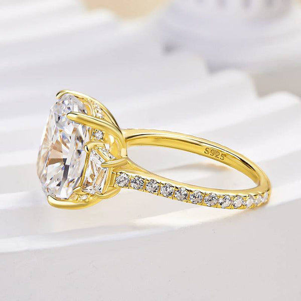 Louily Luxury Yellow Gold Cushion Cut Engagement Ring In Sterling Silver