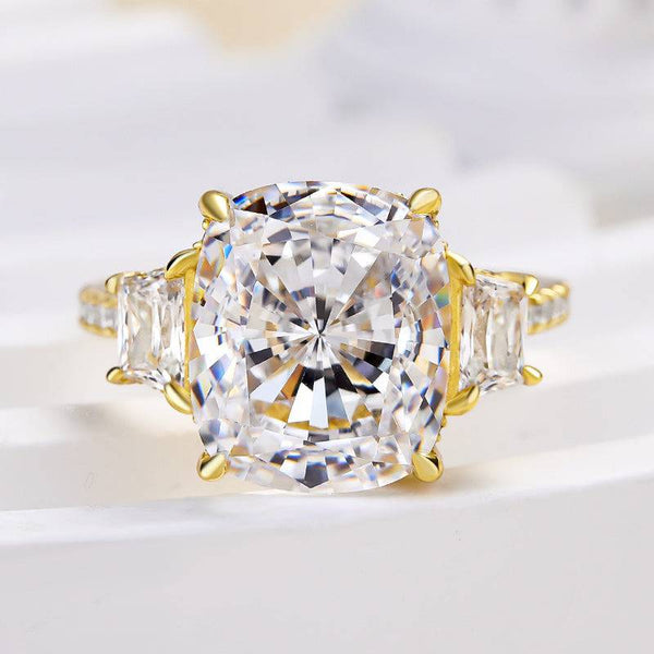 Louily Luxury Yellow Gold Cushion Cut Engagement Ring In Sterling Silver
