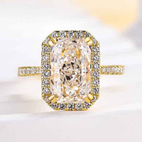 Louily Luxury Yellow Gold Halo Crushed Ice Radiant Cut Engagement Ring In Sterling Silver