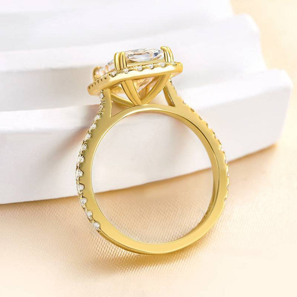 Louily Luxury Yellow Gold Halo Crushed Ice Radiant Cut Engagement Ring In Sterling Silver
