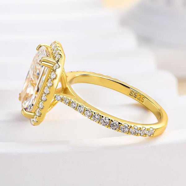 Louily Luxury Yellow Gold Halo Crushed Ice Radiant Cut Engagement Ring In Sterling Silver