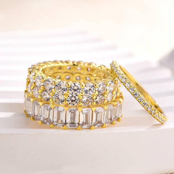 Louily Luxury Yellow Gold Stackable 4PC Women's Wedding Band Set In Sterling Silver