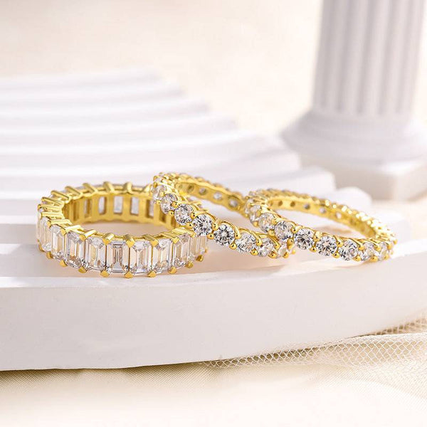 Louily Luxury Yellow Gold Stackable 4PC Women's Wedding Band Set In Sterling Silver