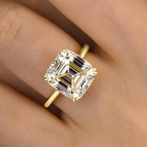 Louily Noble Yellow Gold Emerald Cut Engagement Ring For Women In Sterling Silver