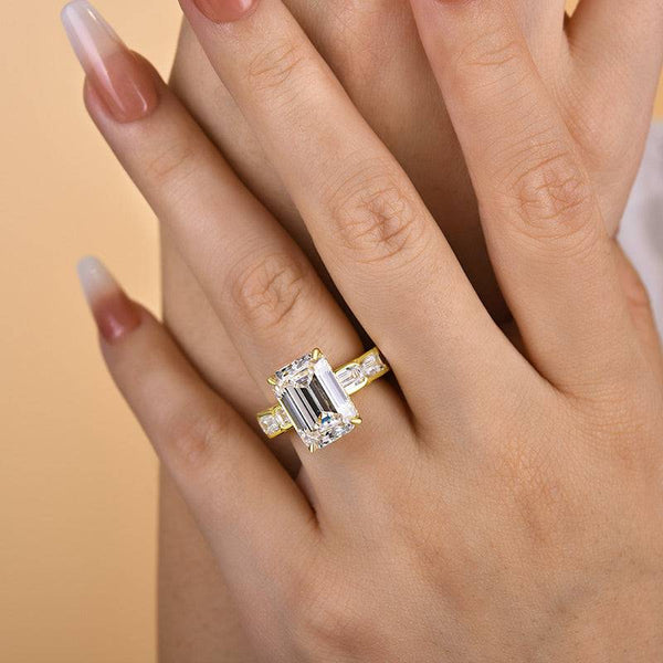 Louily Noble Yellow Gold Emerald Cut Engagement Ring In Sterling Silver