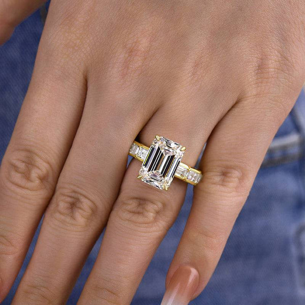 Louily Noble Yellow Gold Emerald Cut Engagement Ring In Sterling Silver