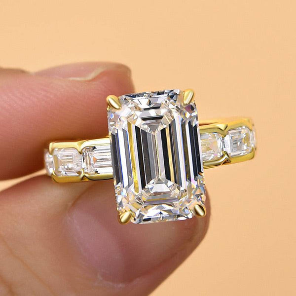 Louily Noble Yellow Gold Emerald Cut Engagement Ring In Sterling Silver