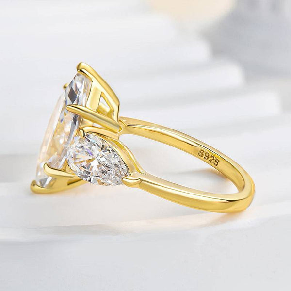 Louily Noble Yellow Gold Three Stone Marquise Cut Engagement Ring