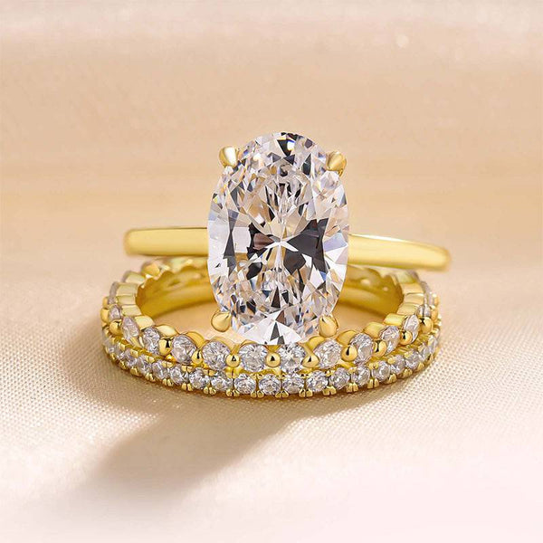 Louily Oval Cut Yellow Gold Women's Wedding Ring Sets In Sterling Silver